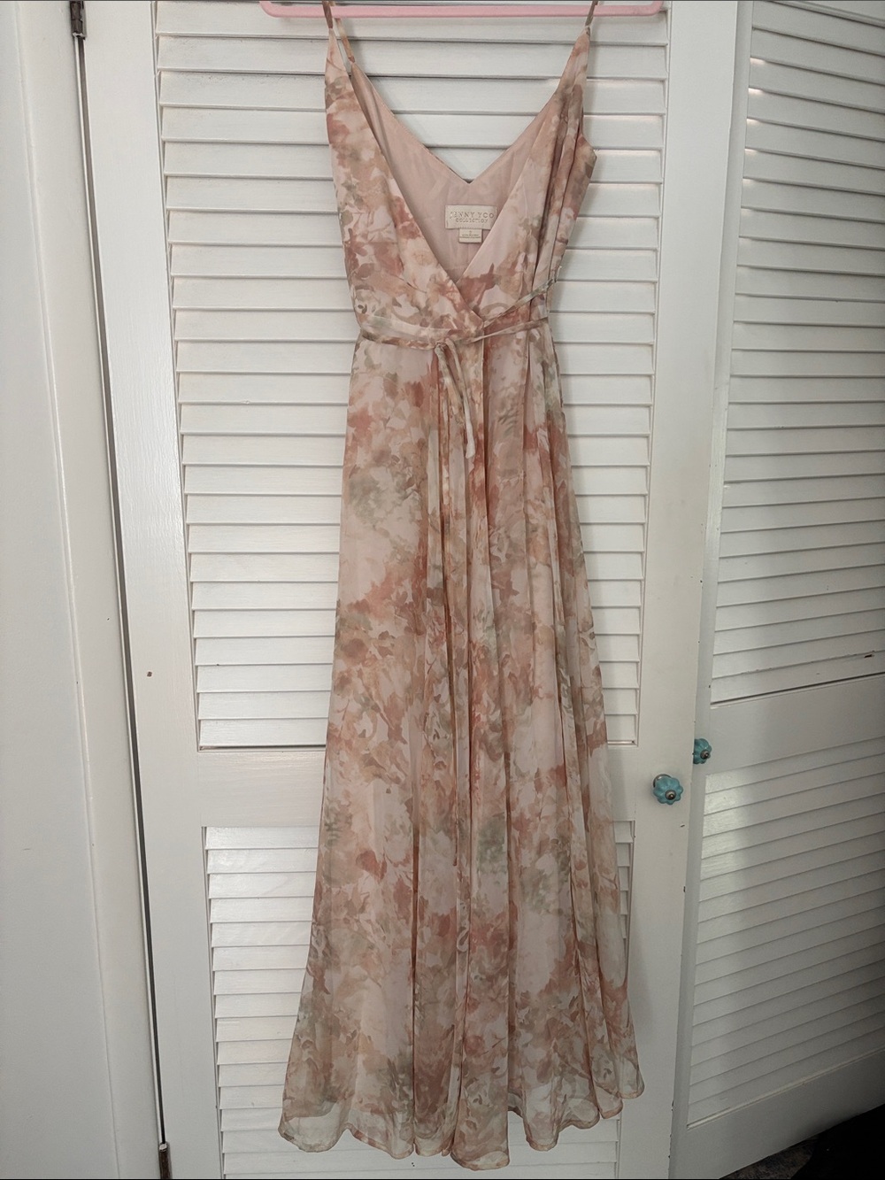 Jenny Yoo Blush Floral V-Neck Chiffon Maxi Dress size 2 Excellent!